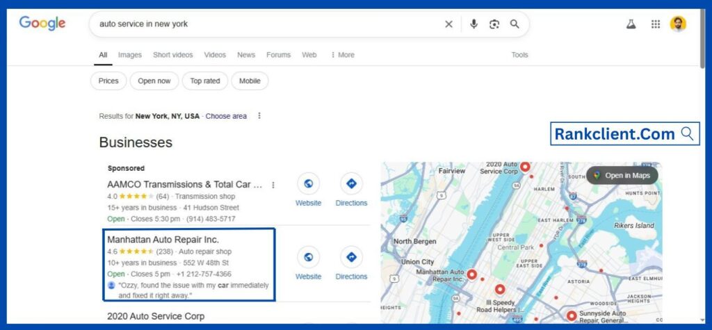 SEO for auto service client