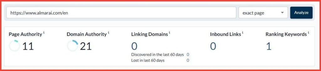 Before almarai Website SEO