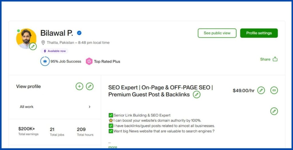 bilawal pirzada top of 1% talent on upwork